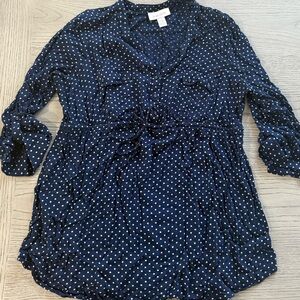 Motherhood Maternity XL Navy blue polka dot shirt top